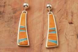 Navajo Artist Calvin Begay Genuine Spiny Oyster Shell Sterling Silver Earrings